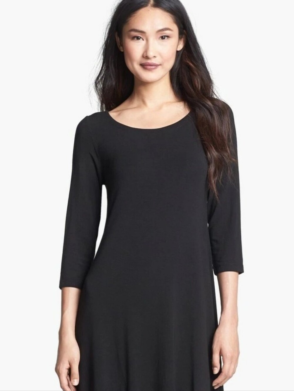 Eileen Fisher Dress Womens XS Black Silk Long Sleeve Trapeze Swing Mini U